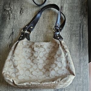 Coach Beige and Brown Signature Shoulder Bag